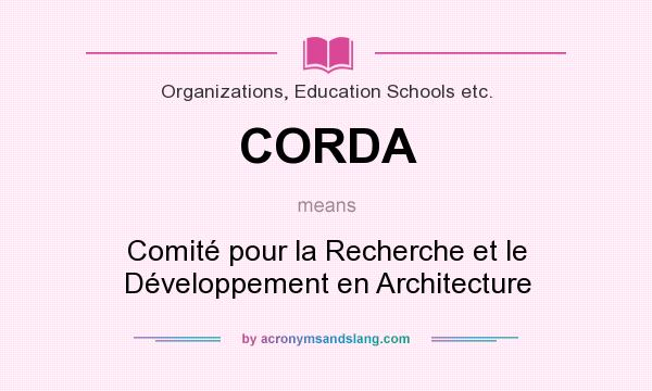 What does CORDA mean? It stands for Comité pour la Recherche et le Développement en Architecture