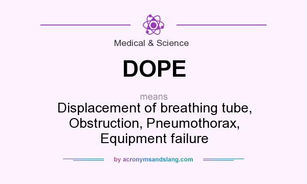 What does DOPE mean? It stands for Displacement of breathing tube, Obstruction, Pneumothorax, Equipment failure