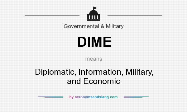 What does DIME mean? It stands for Diplomatic, Information, Military, and Economic