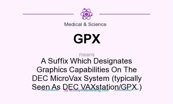 What does GPX mean? It stands for A Suffix Which Designates Graphics Capabilities On The DEC MicroVax System (typically Seen As DEC VAXstation/GPX.)