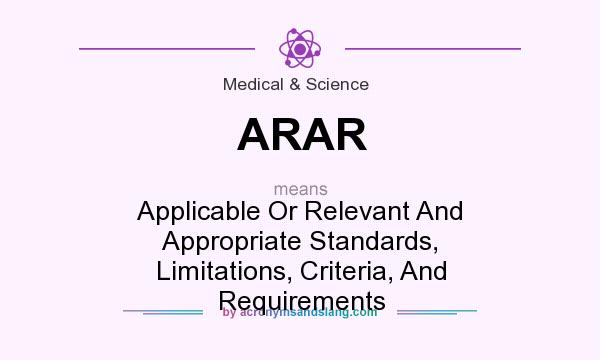 What does ARAR mean? It stands for Applicable Or Relevant And Appropriate Standards, Limitations, Criteria, And Requirements