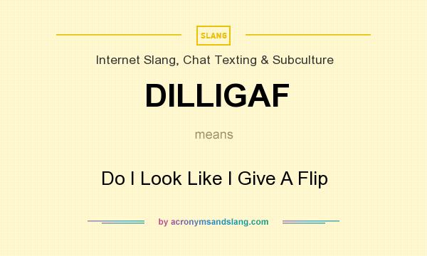 What does DILLIGAF mean? It stands for Do I Look Like I Give A Flip