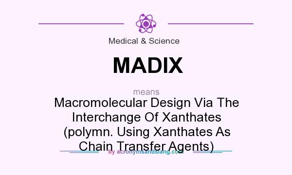 What does MADIX mean? It stands for Macromolecular Design Via The Interchange Of Xanthates (polymn. Using Xanthates As Chain Transfer Agents)