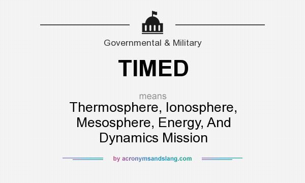 What does TIMED mean? It stands for Thermosphere, Ionosphere, Mesosphere, Energy, And Dynamics Mission