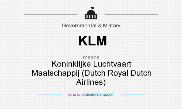 What does KLM mean? It stands for Koninklijke Luchtvaart Maatschappij (Dutch Royal Dutch Airlines)