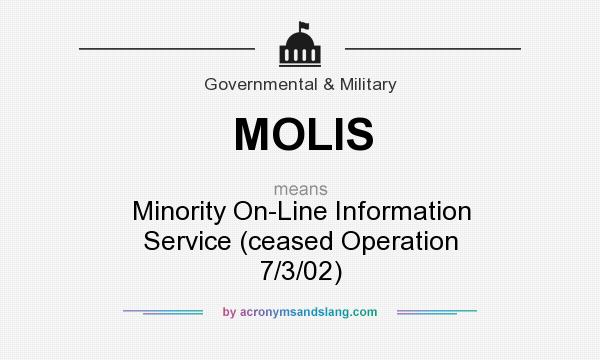 What does MOLIS mean? It stands for Minority On-Line Information Service (ceased Operation 7/3/02)