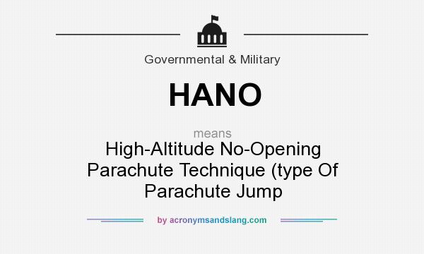 What does HANO mean? It stands for High-Altitude No-Opening Parachute Technique (type Of Parachute Jump