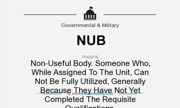 What does NUB mean? It stands for Non-Useful Body. Someone Who, While Assigned To The Unit, Can Not Be Fully Utilized, Generally Because They Have Not Yet Completed The Requisite Qualifications.