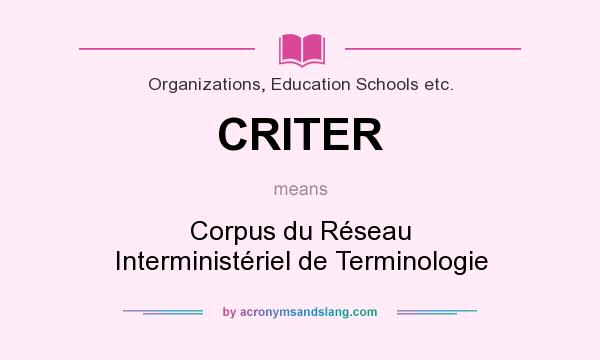 What does CRITER mean? It stands for Corpus du Réseau Interministériel de Terminologie