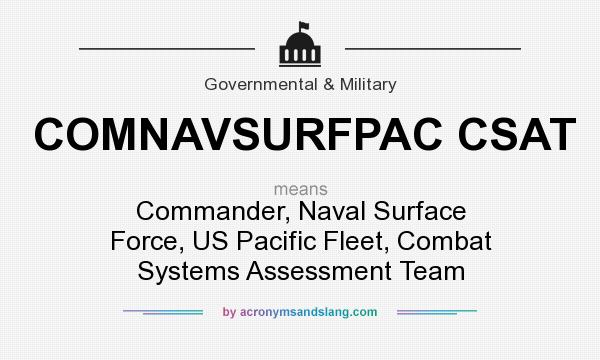What does COMNAVSURFPAC CSAT mean? It stands for Commander, Naval Surface Force, US Pacific Fleet, Combat Systems Assessment Team