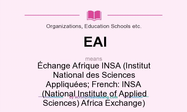 What does EAI mean? It stands for Échange Afrique INSA (Institut National des Sciences Appliquées; French: INSA (National Institute of Applied Sciences) Africa Exchange)