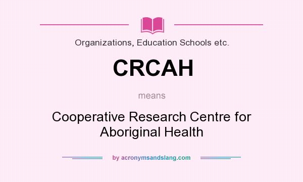 What does CRCAH mean? It stands for Cooperative Research Centre for Aboriginal Health