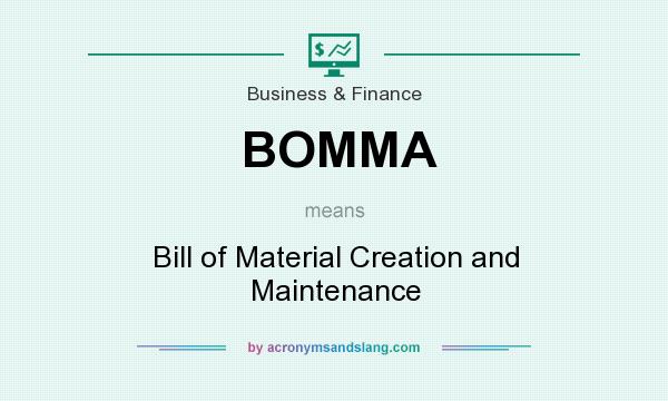 What does BOMMA mean? It stands for Bill of Material Creation and Maintenance