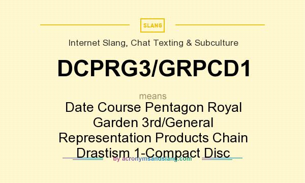 What does DCPRG3/GRPCD1 mean? It stands for Date Course Pentagon Royal Garden 3rd/General Representation Products Chain Drastism 1-Compact Disc