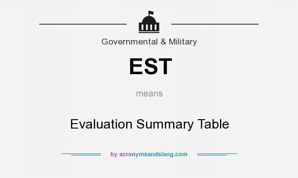 What does EST mean? It stands for Evaluation Summary Table