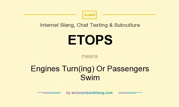 What does ETOPS mean? It stands for Engines Turn(ing) Or Passengers Swim