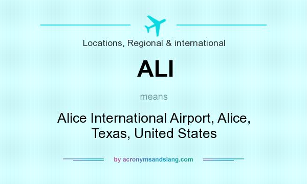 What does ALI mean? It stands for Alice International Airport, Alice, Texas, United States