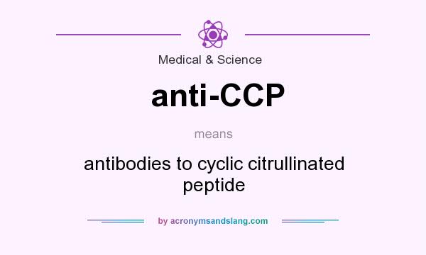 What does anti-CCP mean? It stands for antibodies to cyclic citrullinated peptide
