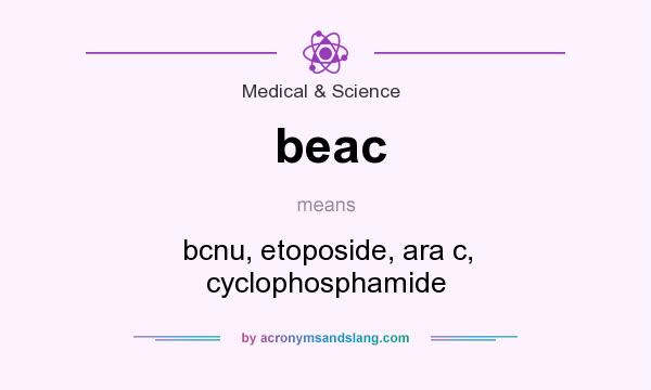 What does beac mean? It stands for bcnu, etoposide, ara c, cyclophosphamide