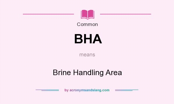 What does BHA mean? It stands for Brine Handling Area