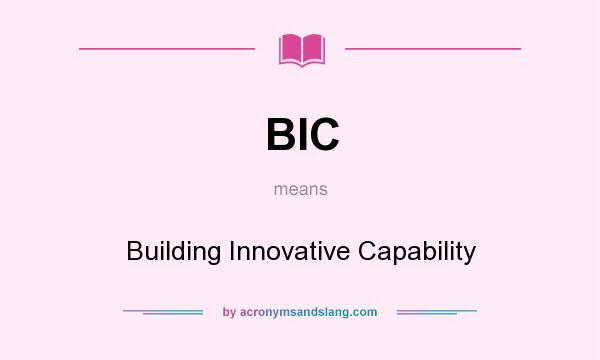 What does BIC mean? It stands for Building Innovative Capability