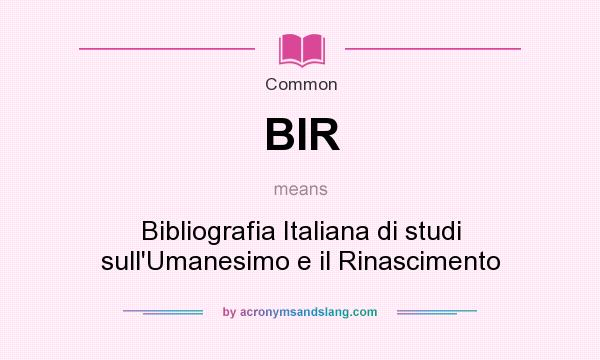 What does BIR mean? It stands for Bibliografia Italiana di studi sull`Umanesimo e il Rinascimento