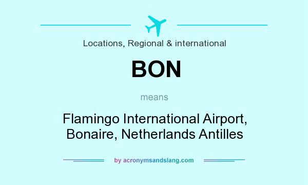 What does BON mean? It stands for Flamingo International Airport, Bonaire, Netherlands Antilles