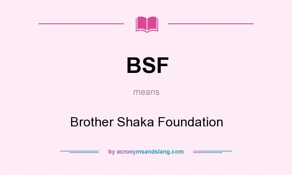What does BSF mean? It stands for Brother Shaka Foundation