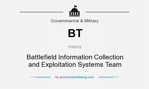 What does BT mean? It stands for Battlefield Information Collection and Exploitation Systems Team