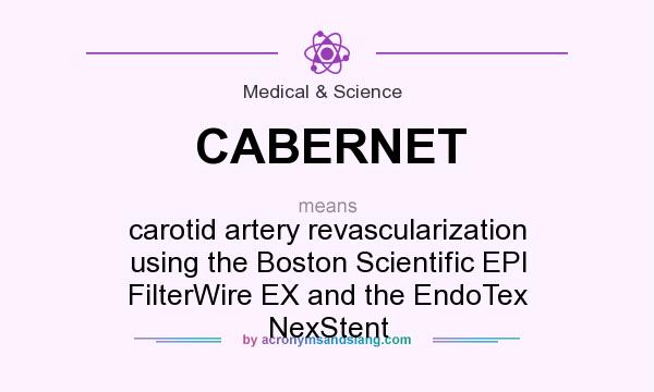 What does CABERNET mean? It stands for carotid artery revascularization using the Boston Scientific EPI FilterWire EX and the EndoTex NexStent