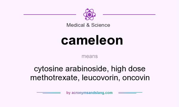 What does cameleon mean? It stands for cytosine arabinoside, high dose methotrexate, leucovorin, oncovin