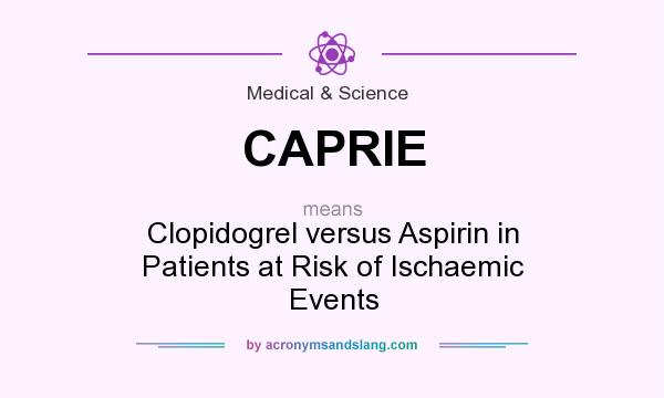What does CAPRIE mean? It stands for Clopidogrel versus Aspirin in Patients at Risk of Ischaemic Events