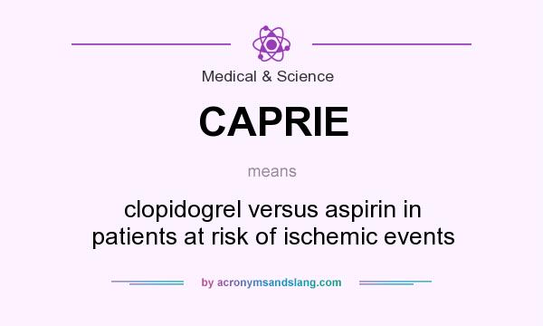 What does CAPRIE mean? It stands for clopidogrel versus aspirin in patients at risk of ischemic events