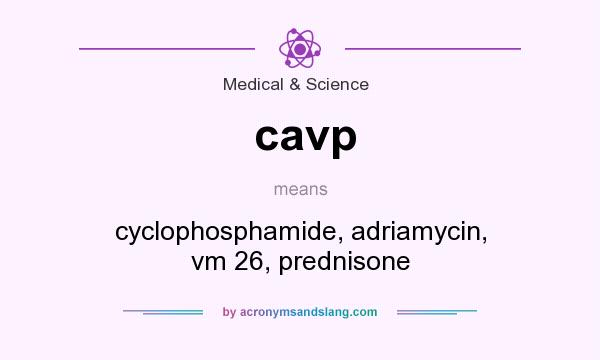 What does cavp mean? It stands for cyclophosphamide, adriamycin, vm 26, prednisone