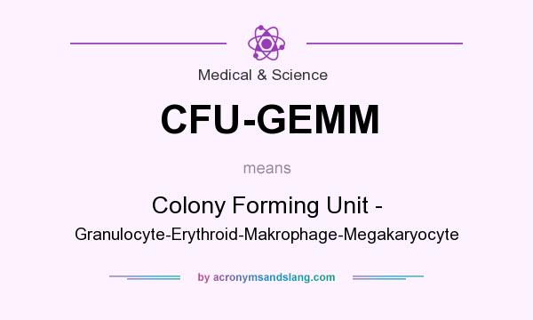 What does CFU-GEMM mean? It stands for Colony Forming Unit - Granulocyte-Erythroid-Makrophage-Megakaryocyte
