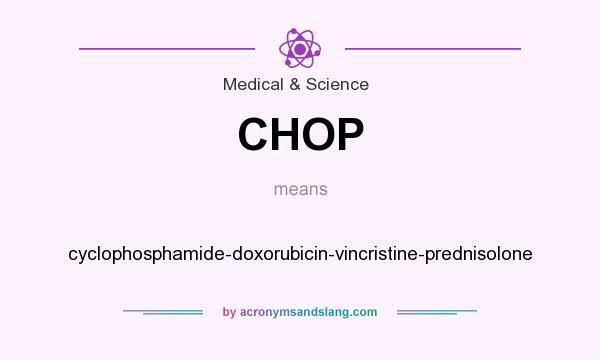 What does CHOP mean? It stands for cyclophosphamide-doxorubicin-vincristine-prednisolone