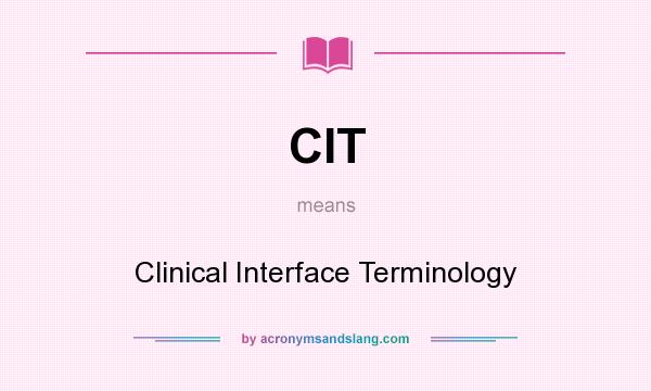What does CIT mean? It stands for Clinical Interface Terminology