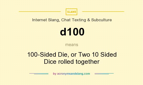 What does d100 mean? It stands for 100-Sided Die, or Two 10 Sided Dice rolled together