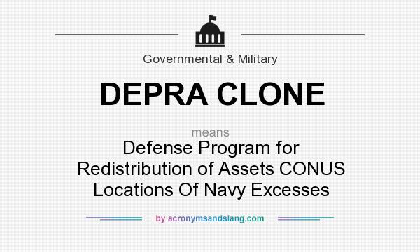 What does DEPRA CLONE mean? It stands for Defense Program for Redistribution of Assets CONUS Locations Of Navy Excesses