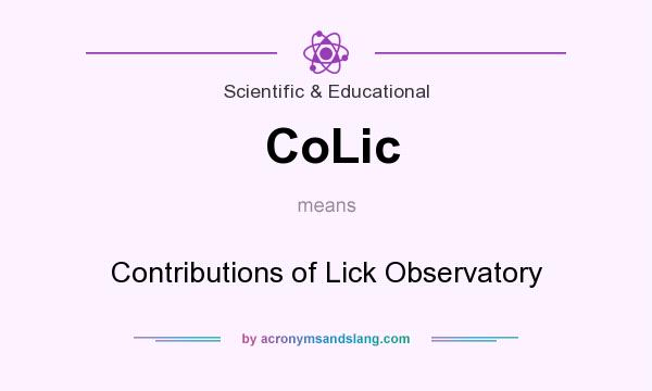 What does CoLic mean? It stands for Contributions of Lick Observatory