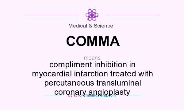 What does COMMA mean? It stands for compliment inhibition in myocardial infarction treated with percutaneous transluminal coronary angioplasty