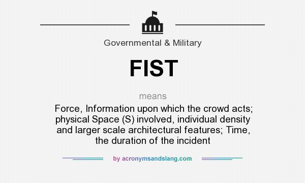 What does FIST mean? It stands for Force, Information upon which the crowd acts; physical Space (S) involved, individual density and larger scale architectural features; Time, the duration of the incident