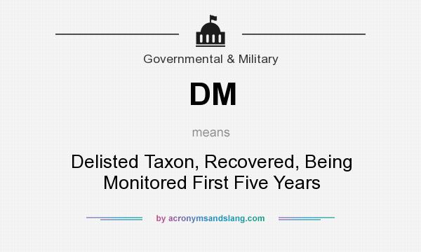 What does DM mean? It stands for Delisted Taxon, Recovered, Being Monitored First Five Years