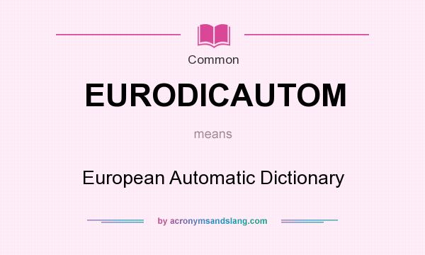 What does EURODICAUTOM mean? It stands for European Automatic Dictionary