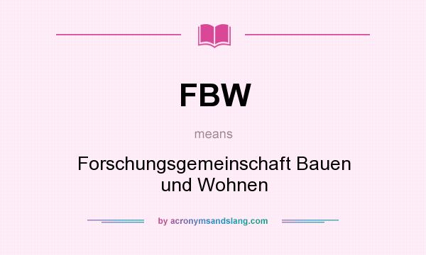 What does FBW mean? It stands for Forschungsgemeinschaft Bauen und Wohnen