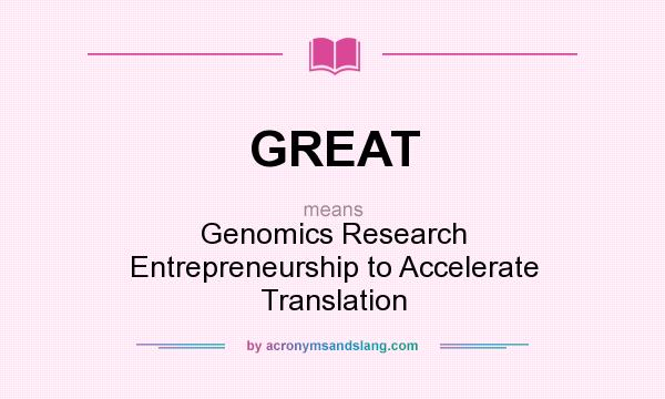 What does GREAT mean? It stands for Genomics Research Entrepreneurship to Accelerate Translation