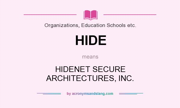 What does HIDE mean? It stands for HIDENET SECURE ARCHITECTURES, INC.