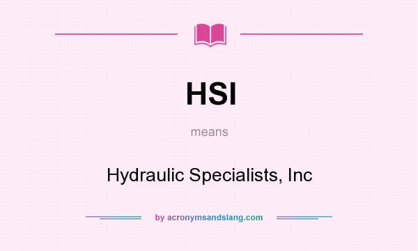 What does HSI mean? It stands for Hydraulic Specialists, Inc