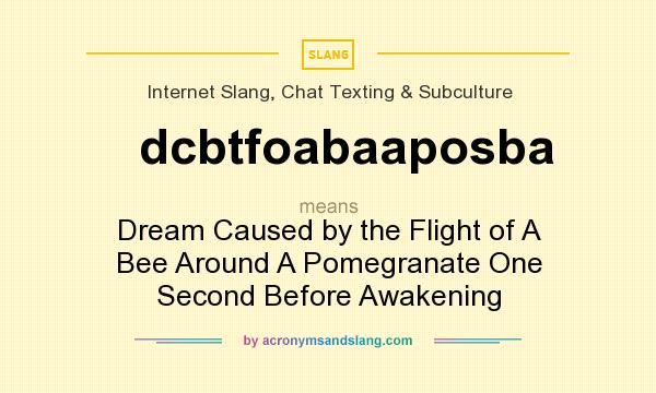 What does dcbtfoabaaposba mean? It stands for Dream Caused by the Flight of A Bee Around A Pomegranate One Second Before Awakening