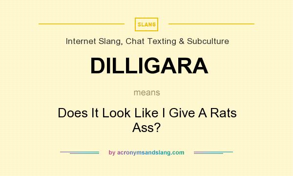 What does DILLIGARA mean? It stands for Does It Look Like I Give A Rats Ass?